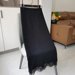 
Eyelash lace lace back slit mid-length high waist hip-covering skirt summer new style drapey black long skirt