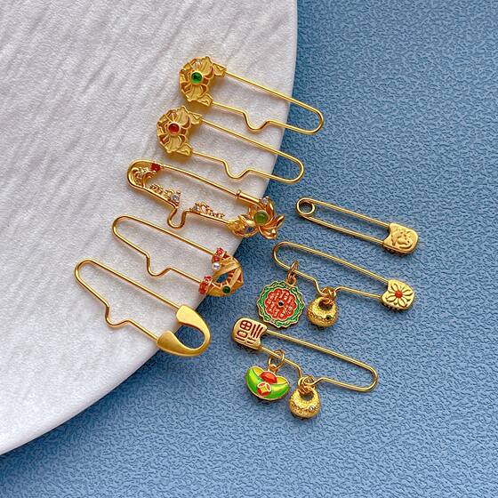 
Ancient gold s925 silver plated 24K gold accessories Fu character brooch paper clip DIY handmade jewelry button pin