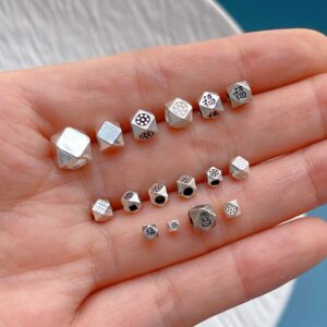 
s925 sterling silver jewelry accessories Fu characters Ping An Xile Eight-edge beads separated beads square beads DIY bracelet necklace accessories accessories