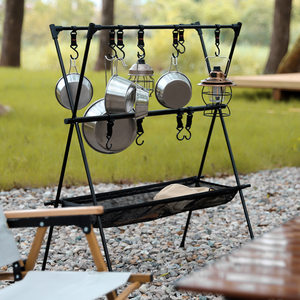 
Outdoor camping storage rack aluminum alloy multi-layer storage tripod barbecue tableware storage rack storage mesh pocket hook