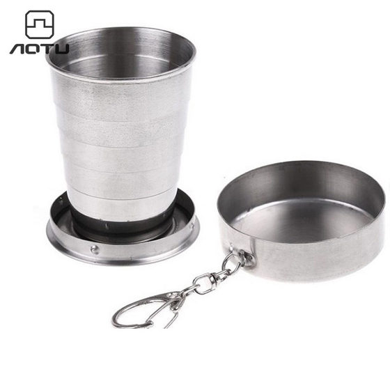 Concave-convex small stainless steel folding cup outdoor six-section telescopic cup portable water cup with buckle AT6642 cross-border