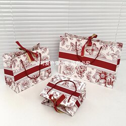 Red Festive Gift Bag, High-End Wedding Souvenir Tote Bag, Birthday Gift Paper Bag with Ribbon Gift Bag