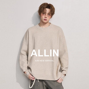 
ALLIN cleanfit off-shoulder sweater men's spring and autumn loose lazy style bottoming sweater couple round neck coat