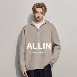 
ALLIN high-end half-zip hooded sweater for boys in spring and autumn, lazy style casual sweater jacket for couples
