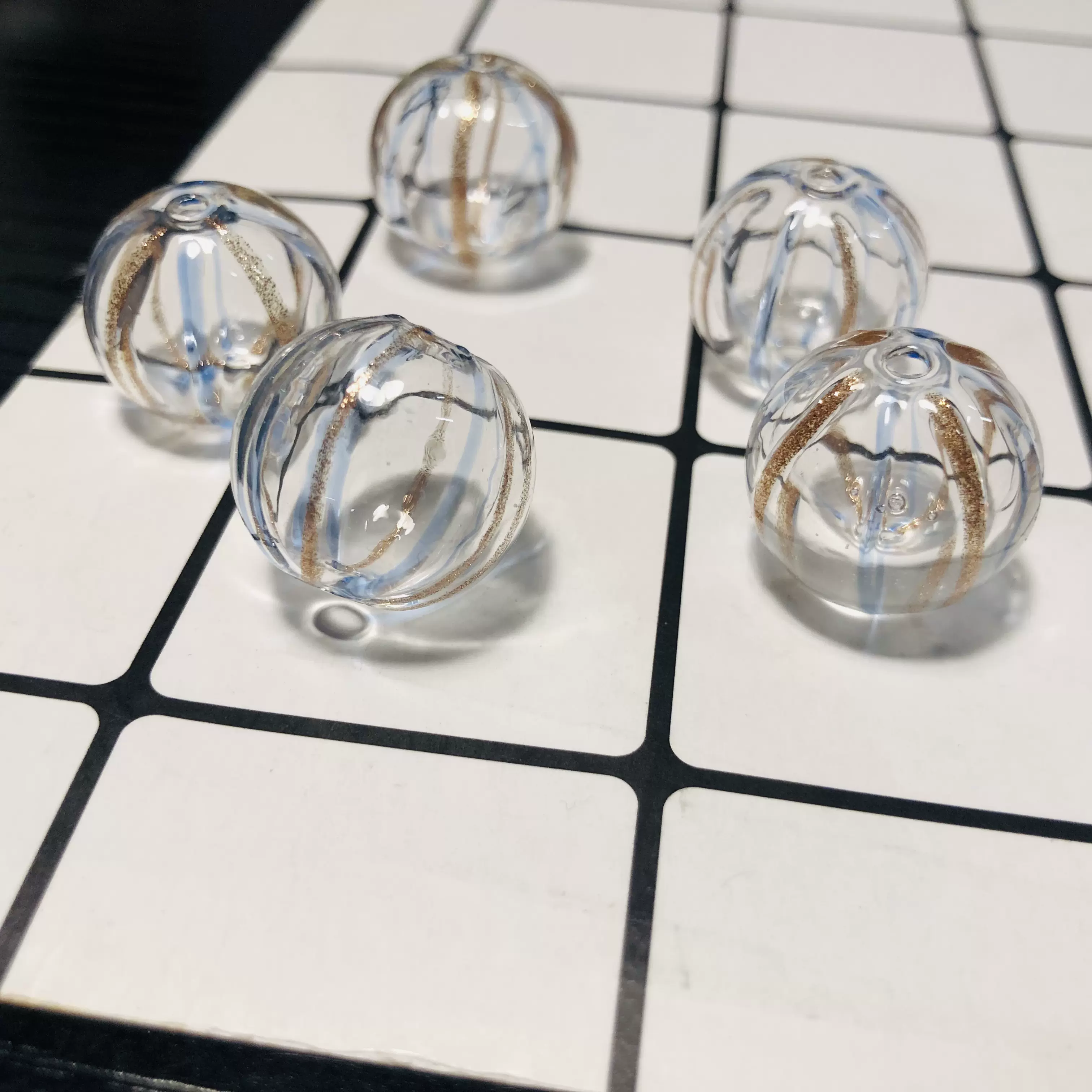 顺丰手工定制空心金粉线条琉璃玻璃球气泡串珠耳环首饰diy配件