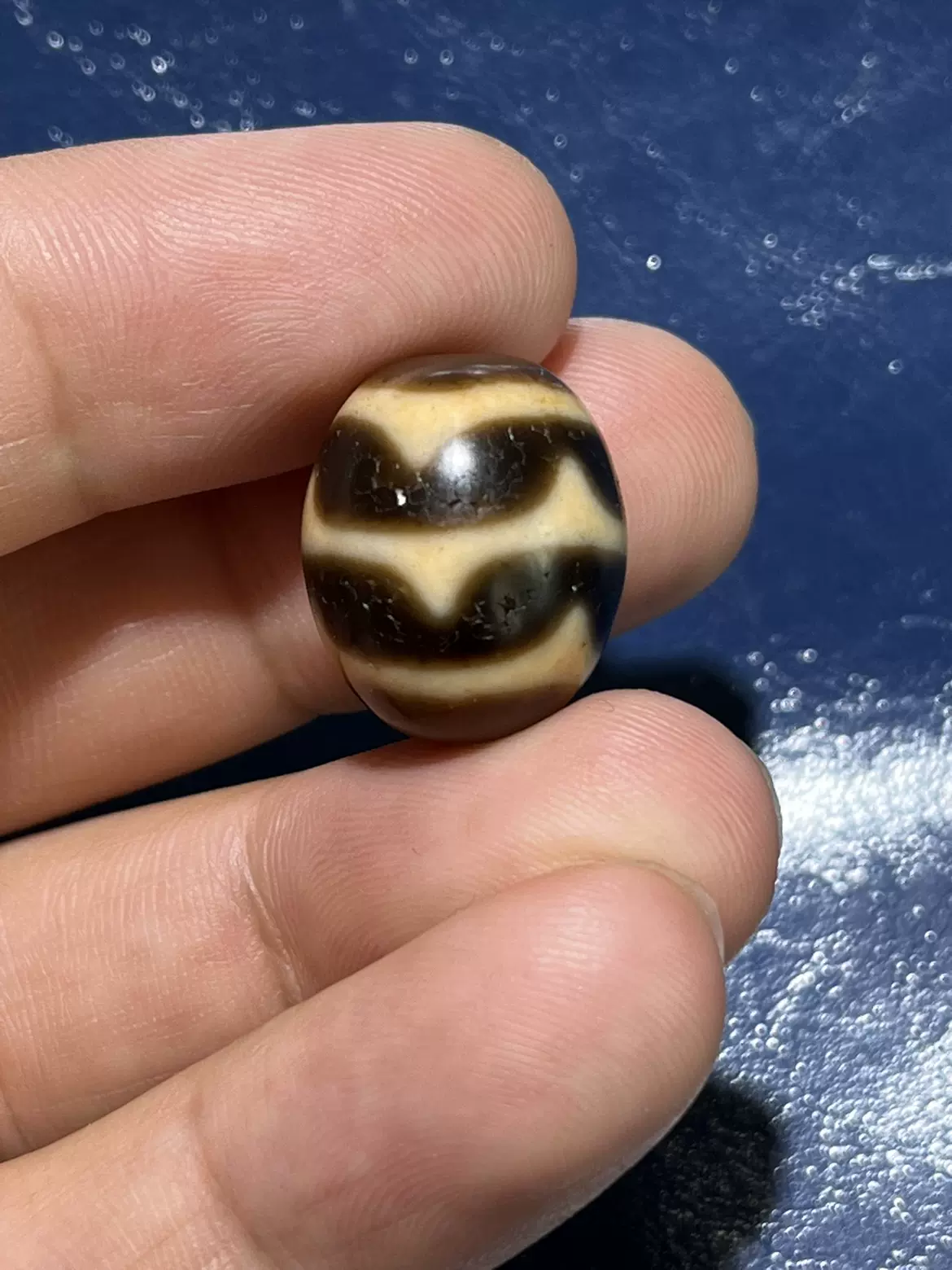 台湾上肯天珠一代台湾至纯上肯5A牙黄折线九眼白化页岩玛瑙项链