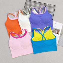Fixed Cup Fake Two-Piece Color-Blocked Integrated High-Strength Bra for Women, Shockproof Yoga Fitness Breathable Sports Bra with Beautiful Back Design