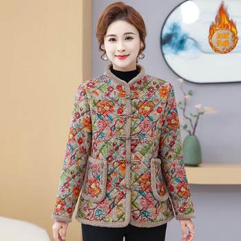 
Middle-aged and elderly women's clothing for autumn and winter plus velvet to keep warm and small cotton-padded clothes for mothers, thick cotton-padded jackets, foreign-style short cotton-padded jackets