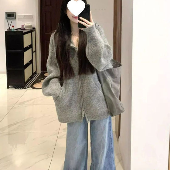 
Hooded 2025 Sweater Cardigan Jacket Women's Knitted Sweater Lazy Feeling 2025 New Korean Style Early Autumn Wear
