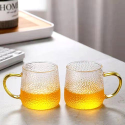 High-Temperature Resistant Glass Cup with Handle for Home Use, High Borosilicate Hammered Pattern Imperial Concubine Cup, Office Water Cup, Creative Cup