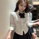 JK uniform pure and sexy hot girl large size waist-hugging white long-sleeved shirt for women high-end basic style inner shirt
