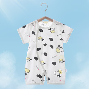 
Baby short-sleeved jumpsuit, summer thin slanted lapel pure cotton baby snap-button clothing, air-conditioned clothing, crawling clothing, breathable clothing