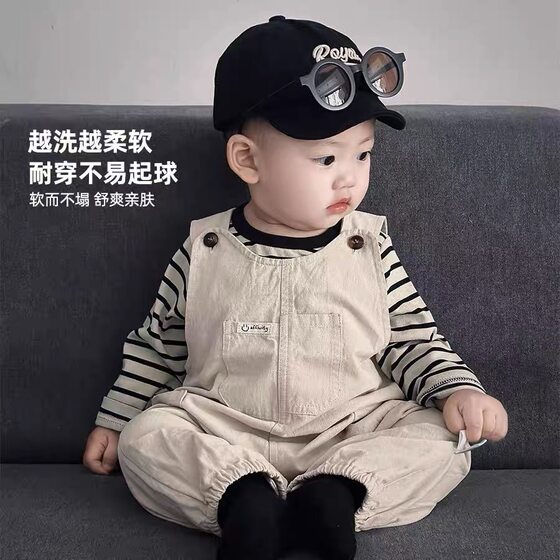 
Baby Spring and Autumn Set Korean Version Baby Spring Clothes Baby Toddler Overalls Boys Outing Clothes Fashionable Children's Clothes