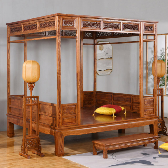 String Bed Frame Full -solid wood string bed imitation classical mahogany South elm elm ...