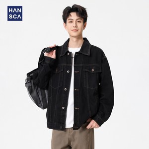 
hansca autumn black denim jacket men 2025 new trendy American retro loose line casual jacket