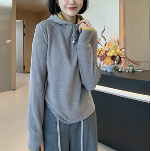 Double-sided velvet thickened half-zipper hooded contrasting sweatshirt for women 2025 winter new fashionable and versatile slim top trendy
