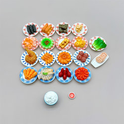 Mini Cooked Food New Year's Eve Dinner Eighteen Dishes Miniature Model Small Ornaments Fish Head Sea Cucumber Duck Head Prawns Play House