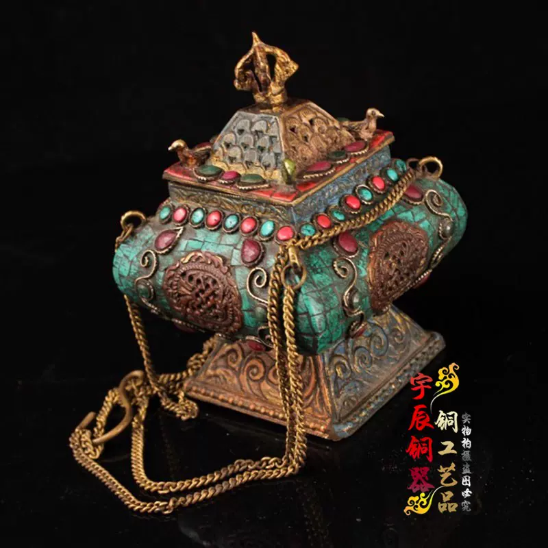 純銅景泰藍掐絲琺瑯彩瑞獅蓋三足香爐雙龍耳獸足爐福壽薰香爐擺件