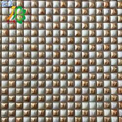 European-Style Coffee Gold with Iridescent White Drum-Shaped Crystal Glass Mosaic Tiles for Tv Background Wall Materials