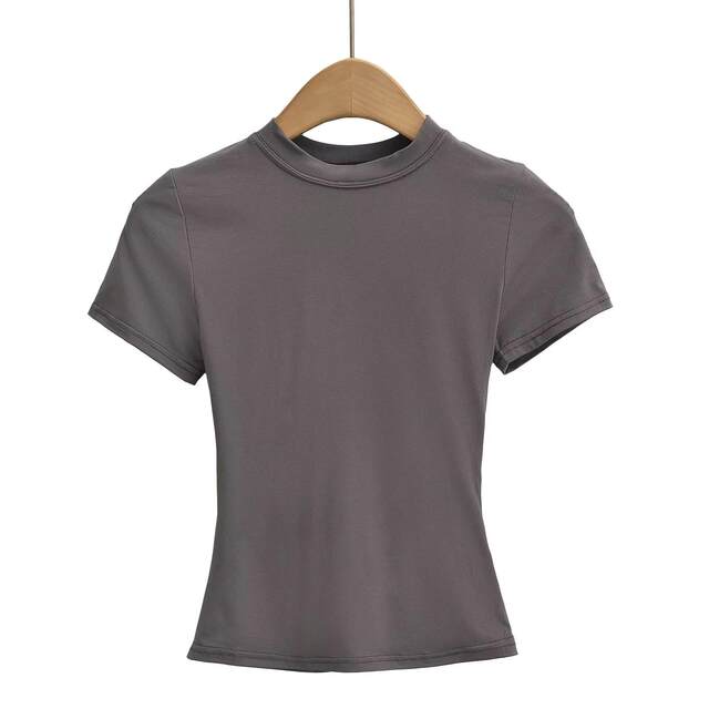 Little Ru hot girl Kardashian's round neck short-sleeved T-shirt in summer slim tight stretch short base top