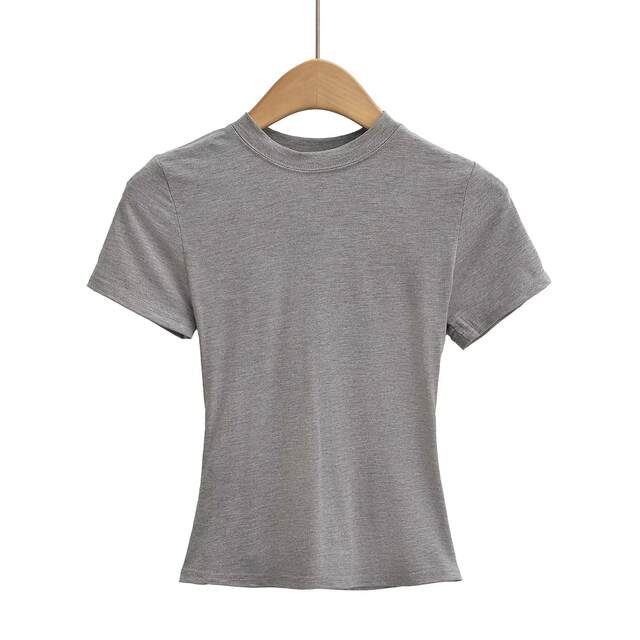 Little Ru hot girl Kardashian's round neck short-sleeved T-shirt in summer slim tight stretch short base top