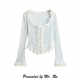 Xiaoru European and American grinding lace long-sleeved top sweet and fresh blue thin velvet slim and versatile base shirt
