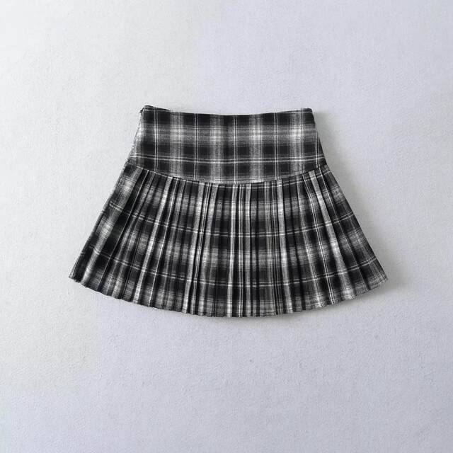Little Ru European and American hot girl retro plaid printed pleated skirt for women in spring and autumn anti-exposure high waist slimming skirt