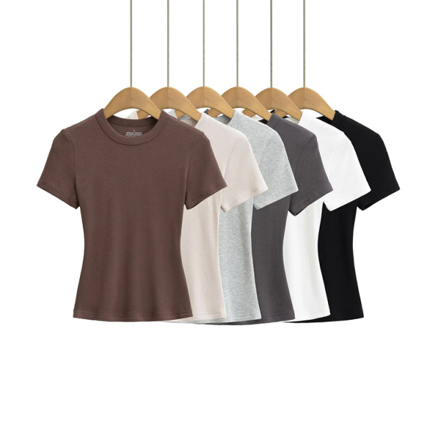 Little Ru European and American hot girl pure desire round neck short ...