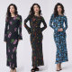 Australian Niche 2025 new slanted silk print with long sleeves slim and slim temperament long dress for women