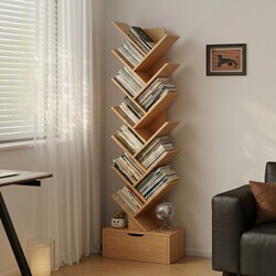 Tree-Shaped Bookshelf Floor-Standing Storage Rack for Living Room, Integrated Wall-Mounted Corner Small Bookshelf, Narrow Style Storage Simple Bookcase