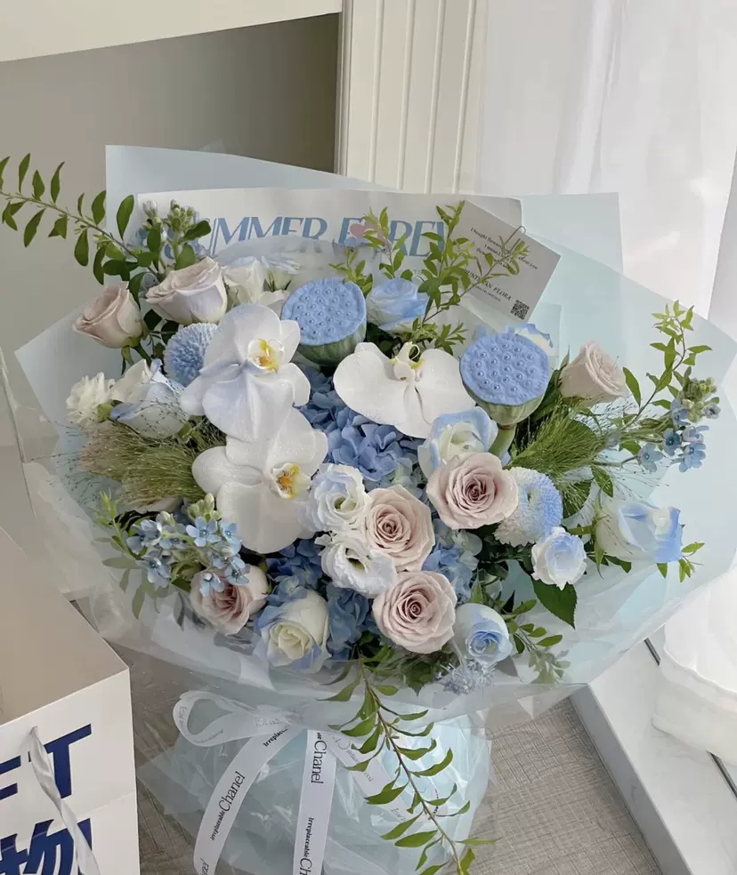 北京言葉花店包郵碎冰藍玫瑰混合花束同城速遞送領導送愛人送親友 Taobao