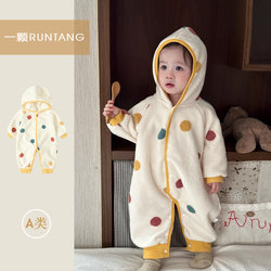Baby Clothes, Autumn Jumpsuits, Super Cute Plush Thickened Hooded Rompers for Boys and Girls, Warm Home Clothes, Pajamas