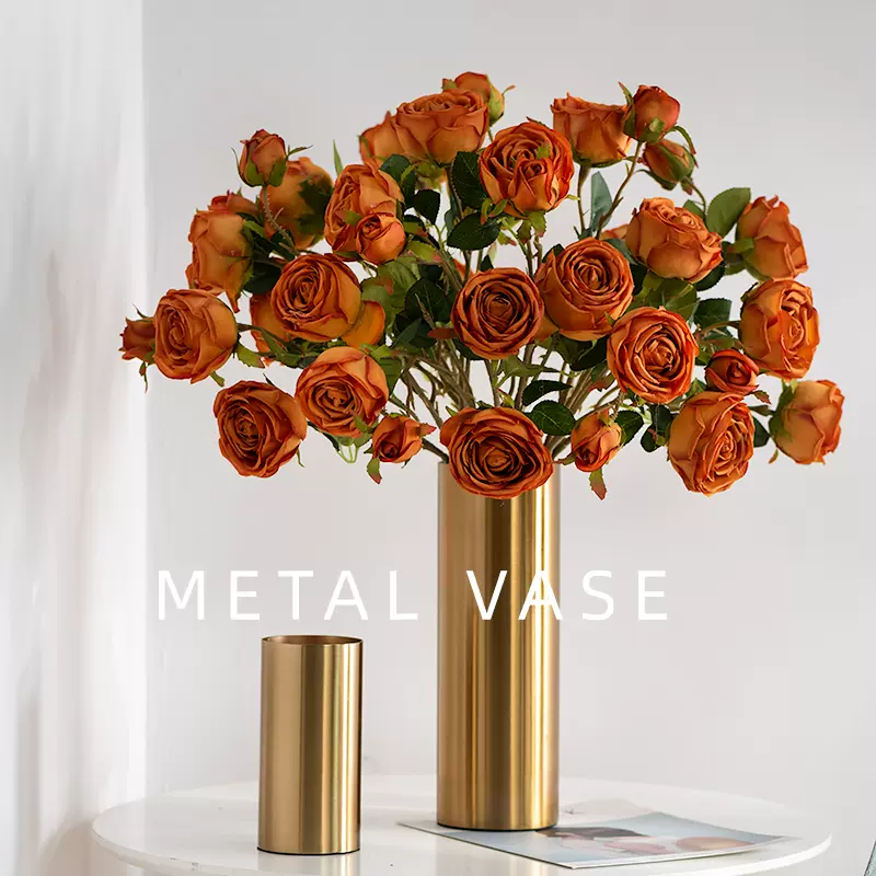 轻奢直筒金色金属花瓶花器创意客厅玄关餐桌摆设插花摆件酒店别墅