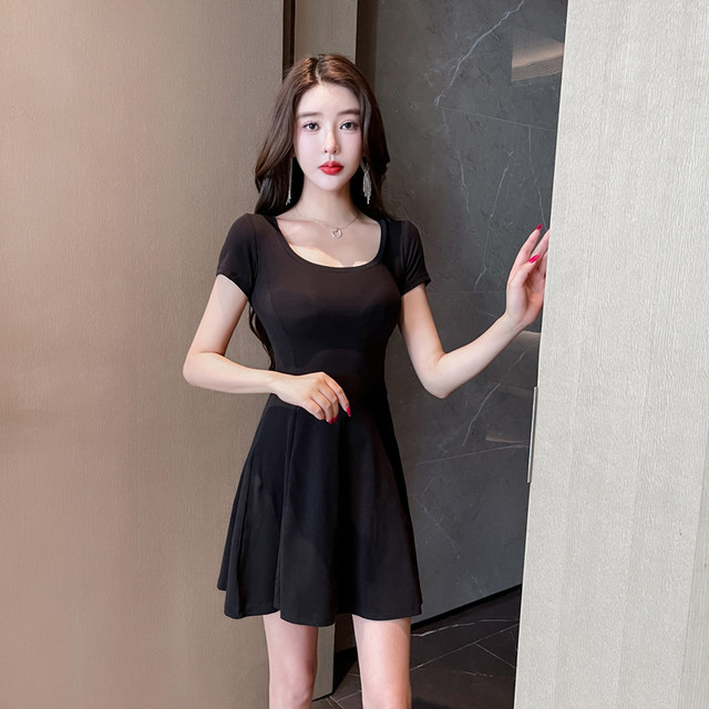 Hepburn style dress U-neck waist slimming pure sexy women's small slim ...