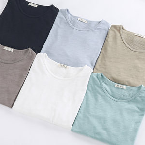 
Japanese soft new long-sleeved T-shirt men's pure cotton casual spring, summer and autumn bottoming shirt short-sleeved bamboo cotton couple women