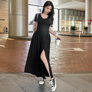 
Modal long dress with drapey slit and wide hem long skirt 2026 summer new sexy skirt with slimming temperament