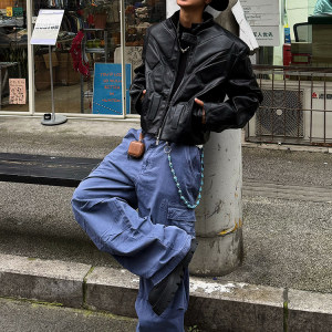 
BLOOD RULE French blue cargo retro old cleanfit American straight men's and women's cargo overalls