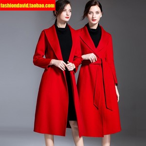
Water ripple double-sided cashmere coat women's slim long customized winter red double-sided wool coat thick customized