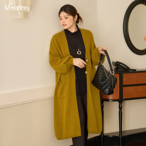 【琥珀清韵】美丽客栈大码女装2025冬新款羊毛兔毛中长款针织外套