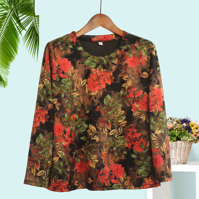 
Middle-aged and elderly 2025 autumn long-sleeved mother's wear round neck loose belly-covering women's top grandma autumn women's T-shirt