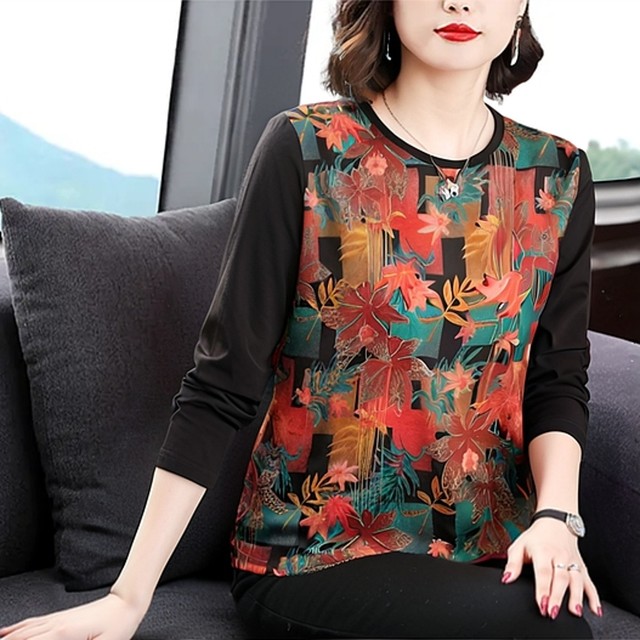 
Middle-aged and elderly autumn 2025 new long-sleeved bottoming women's mother's wear women's belly covering top grandma T-shirt