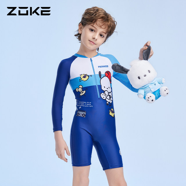ZUK Children's Swimsuit One-piece Flat Sleeve Long Sleeve Sun Protection Pachy Dog Boy Swimming Training Quick-Dry Medium-Big Children's Swimsuit