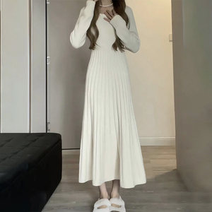 Autumn and winter women's clothing batch new hair, foreign style, slimming, thin, long -sleeved long -sleeved waist knitted dress
