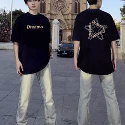 American-Style Trendy Brand Heavyweight Pure Cotton Short-Sleeve T-Shirt for Men, Summer Loose Fit, Round Neck, Half-Sleeve, Casual, Versatile, Printed Small Neckline