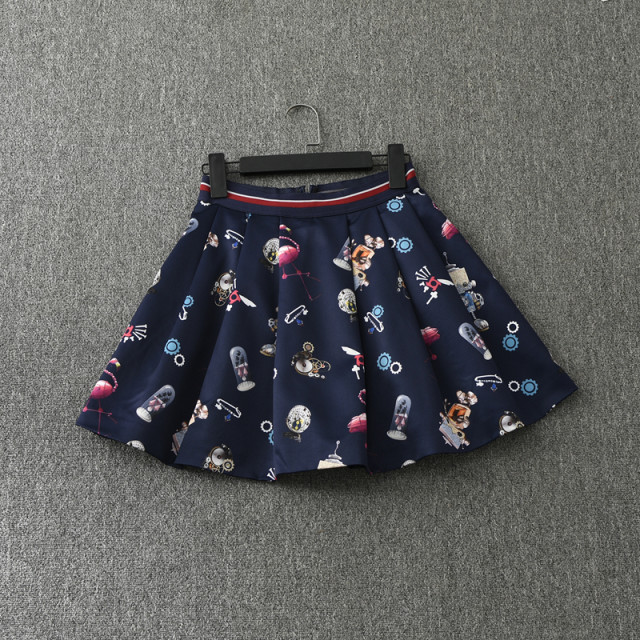 High waist slim A-line printed short skirt summer new style foreign trade women's fashion retro versatile pleated skirt skirt a