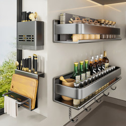 2025 New Kitchen Seasoning Storage Rack, Punch-Free Wall-Mounted Spice Rack, Household Items Wall Storage Shelf