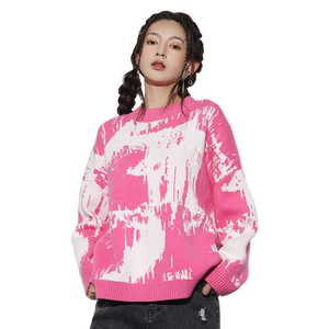 
Jinyuan round neck sweater for women autumn new loose fashion tie-dye contrast long-sleeved sweater H223102