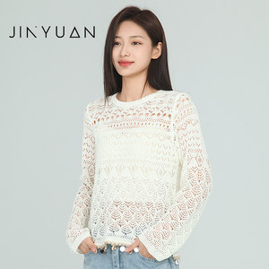 
Jinyuan round neck pullover hollow top for women with layered casual shirt and knitted sweater new sun protection H252125