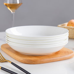 Jingdezhen Bone China Tableware Ceramic Household Plate Dish Soup Plate Round Plate Creative Plate Household Pure White Deep Plate