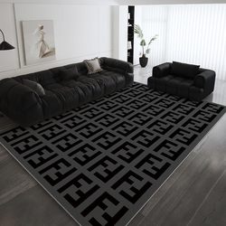 2024 New Black Living Room Carpet, Light Luxury High-End Floor Mat, Washable and Wipeable, Summer Sofa Coffee Table Rug, Vintage